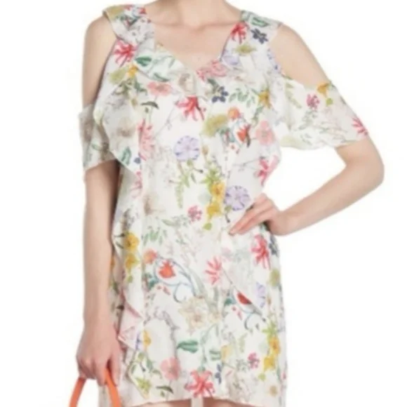 NWOT Parker New York Sangria Cold Shoulder Floral Ruffle Dress  S - Picture 3 of 16
